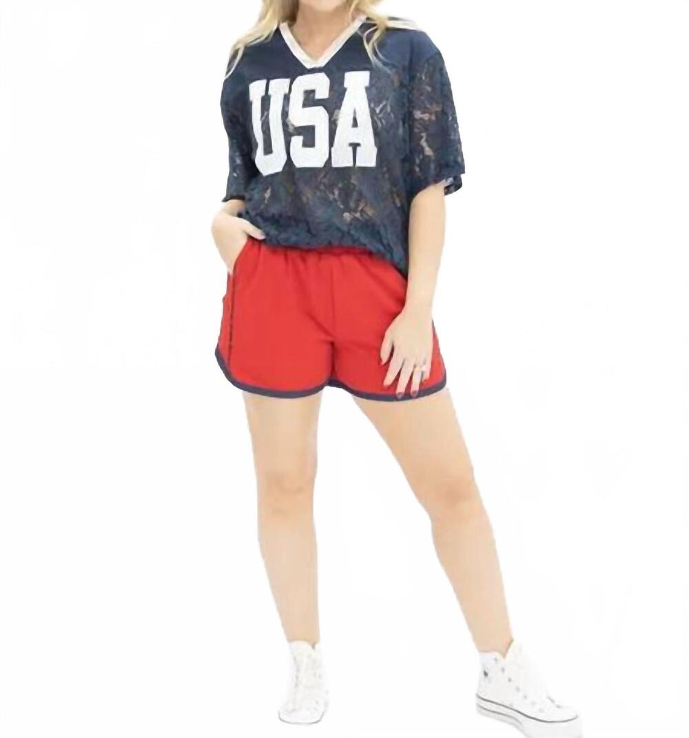 NEW GRACE + EMMA women's usa lace jersey style top in navy